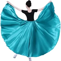 360Degree Belly Dancing Skirt Solid Gypsy Women Girl Spanish Flamenco Skirt Satin Big Swing Dress Adult Kids Stage Performance