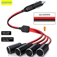 Gadpow 16AWG 1 to 4 Car Cigarette Lighter Splitter Adapter Power Charger Port 12V/24V Cigarette Lighter Extension Cord Cable