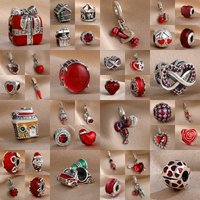 2026 925 Silver Red Christmas Apple Dumbbell Strawberry Pendant Suitable for European Original Bracelet DIY Jewelry Accessories
