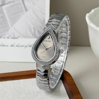 SUNLIFEX Casual Brand Women's Diamond-set Case Stripe Bracelet Water Droplet Quartz Watch Luxury Ladies Elegant Wristwatch Gift
