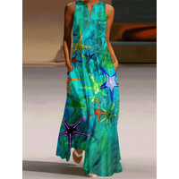Women Summer Long Dress Vintage Print Summer Casual Sleeveless V-neck Sexy Maxi Dress Loose Beach Party Dress Women Clothing
