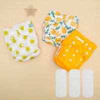 ALVABABY 3 diaper shells+3 Inserts Baby Cloth Diapers Snaps Adjustable Washable Reusable Cloth Nappy For Baby Girls and Boys