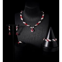 00035 Trendy Daily Necklace Set for Women Oil Dripping Cubic Zircon Jewelry Sets Wedding Engagement Party Accessory