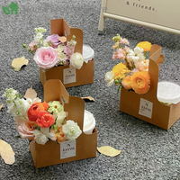 ※10Pcs Portable Flower Gift Bag Kraft Paper Holder Coffee Flower Cake Dessert Packaging Box Photo Favor Drink Carrier
