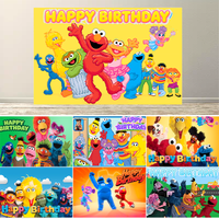 Cartoon Happy Birthday Backdrop S-Sesame Street Theme Birthday Decorations Children's Birthday Party Banner Photography Props