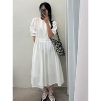 Youthful White Dress Women's Summer New Korean Version round Neck Splicing Lace Loose A-Line Skirt City Commute Style