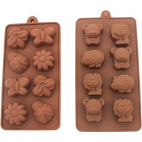 2Pcs Silicone Chocolate Mold,Vehicles and Animal Shapes Mold for Making Chocolate, Waffle, Candy, Cookies