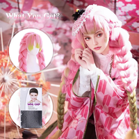 Anime Mitsuri Kanroji Cosplay Synthetic Hair With Bangs 30-Inch Pinkish-Green Gradient Three-Strand Braids Halloween Party Wig