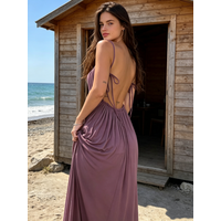 2026 Sexy Sleeveless Beach Vacation Dress Lace-up Backless Halter Spaghetti Strap Maxi Dress Casual Loose Dresses