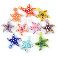 6PCS Glass Starfish Pendant Cute Doll Glass Pendant Colorful Small Starfish Jewelry Making Necklace Earrings DIY Accessories