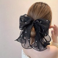 Single Bow Ribbon Hair Clip, Spring Summer Large Lace White Elegant Hair Accessory for Women, Back Hair Spring Clip, Headpiece