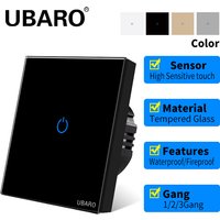 UBARO Eu Wall Touch Switch Luxury Glass Panel Led Indicator Power Light Sensor Button Live Wire Control Switches 1/2/3 Gang