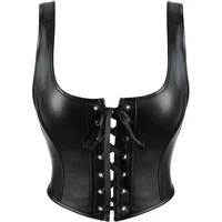 Leather Corset Lace Up Bustiers Vest with Strap Slimming Body Shaper Outwear Women's Overbust Corsetto Korset