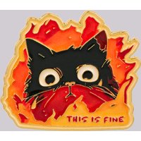 Cute Angry Cat Enamel Pin This is fine Brooch Lapel Pins Badge on Backpack Clothing Accessories Fashion Jewelry Friends Gifts