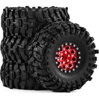 1.9 Inch Deep Dish Beadlock Wheels & Tires, KMC Style for RC Crawler TRX4 SCX10 II D90, 12mm Hex, Classic Black Rims
