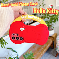 Creative Sanrio Hello Kitty Bow Hand Strap Silicone Case For Samsung S26 Ultra S25 S24 S23 S22 Plus FE A57 A37 A56 A36 A55 Cover