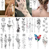 1 Sheet Fresh Butterfly Floral Chain Temporary Tattoos For Women Hand Neck, Waterproof Realistic Fake Tattoo Stickers Last Long