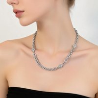 Cool Punk Silver Plated Necklace Thick Stainless Steel Chain Unisex Jewelry Gift for Women Men