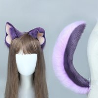 New Purple Wolf Anime Cat Ears and Tail Plush Beast Fox EarSimulation Headband HalloweenCosplay Hand-made Lolita Accessoriescos
