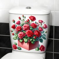 A Box of Red Roses Self-Adhesive Toilet Stickers,Wall Decal Removable, Reusable PVC Sticker for Toilet Lid, Bathroom Decor