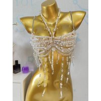 Handmade Fashion BeadedBra Women's Top Small Tank Top Body Chain Chest Chain Hanging Neck Hollow Beaded Body Chain Set