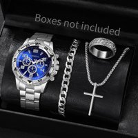 4PCS/Set Fashion Men Business Watches Luxury Big Dial Quartz Watch for Men Clock Jewelry Set Reloj Hombre(Without Box)