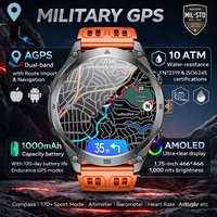 2026 New Military GPS Smart Watch Dual-Band AGPS Compass 10ATMWaterproof 120-Day Battery Altimeter Barometer AMOLED OutdoorWatch