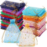 50pcs Mixed Color Moon Star Organza Bags Satin Drawstring Organza Pouch Wedding Party Favor Gift Bag Jewelry Watch Bags