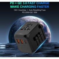 International GaN III Travel Adapter, 20W PD 18W QC Fast Charger with 2 USB-A 1 USB-C, Universal Plug for US UK EU AU for Phones