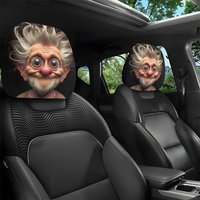 Universal Cartoon Elderly Man Pattern Car Headrest Cover 2Pcs Non-woven Washable Easy Install Durable Stylish Auto Interior