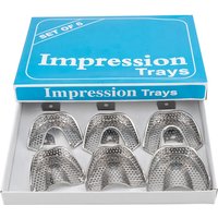 Professional Set of 6 Lab Autoclavable Stainless Steel Perforated Impression Trays S/M/L Size Kit