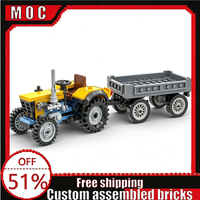 161 PCS Vintage Farm Tractor With Trailer Agricultural Model Building Blocks Custom DIY Educational Assembly Toy Birthday Gifts