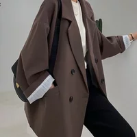 New 2025 Vintage Loose Women Solid Blazer Autumn Chic Double Breasted Female Long Sleeve Suit Jackets Stylish Ladies Blazers