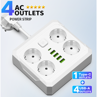 Regleta de Enchufes con Enchufe Europeo, 4 Tomas de Corriente, 4 Puertos USB, 1 Puerto Tipo-C, Cargador de Pared para Hogar y Oficina
