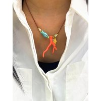 Women's Ocean Imitation Coral Glass Fish Pendant Rope Necklace Charm Vacation Party Accessory