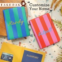 Custom Name Stripe Passport Cover Pu Leather Passport Holder with Personalized Cursive Name Print Travel Document Organizer