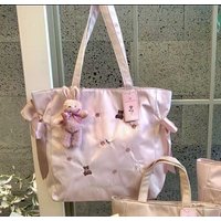Harajuku Bow Pink Handbag Women Sweet Rabbit Bear Embroidery Satin Large Capacity Tote Bag Lady Fairycore Y2k Bags Aesthetic