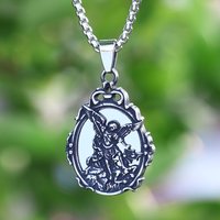 Cool Mens Catholic Patron Mirror With Saint Michael Pendant Necklace the Archangel 316L Stainless Steel Jewelry Hallown Gift