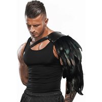 Black PU Leather Gothic Shoulder Armor Feather Cloak Double Shoulder Feather Shoulder Armor Arm Guards LARP