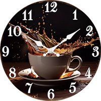 A Stylish Modern Coffee Cup Splash Wooden Wall Clock for Living Room, Bedroom, Kitchen, Home Decoration, Silent Quartz Clock, Holiday Gift, 10 Inches, 12 Inches (No Battery)
