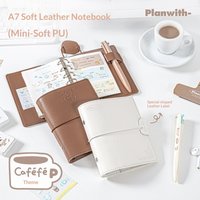 Planwith Loose Leaf Notebook Portable A7 Soft Leather Daily Record Planner Interchangeable Inner Pages Card Slot And Pen Plug