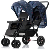 Lightweight Foldable Twin Stroller with Reclining Seats, Elevated Rear & Breathable Cabin, Adjustable PU Handles for Two Kids
