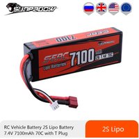 Sunpadow 2S 7.4V Lipo Battery for 7100mAh 70C Hard Case with T Plug Deans 4mm Bullet For RC Car Truck Tank Racing Hobby