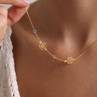 SUNIBI Custom Birth Moon Flower Necklace Stainless Steel Birthstone Necklaces Women's Personalized Jewelry