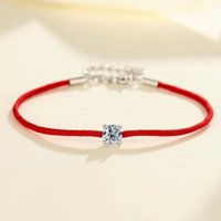 Lucky Pure 925 Sterling Silver Moissanite Women Red Thread Rope String Bracelets For Couples Lovers Semi-Precious Stones