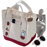 New Anime Kawaii Miffy Embroidery Cute Zipper Bag with Canvas Tote Bag Bento Lunch Box Bag for Friends Christmas Gift