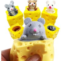 Pop Up Funny Mouse and Cheese Block Squeeze Anti-stress Toy Hide and Seek Figures Stress Relief Fidget Gift for Kids Adult