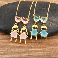 Nidin Hot Sale Gold Plated Boys and Girls Pendant Necklace Copper CZ Cute Friendship Link Chain Jewelry For Mother's Day Gift
