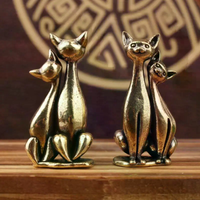 Brass Double Cat Sculpture Ornament Desktop Living Room Office Art Craft Decor