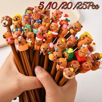 5-25Pcs Cartoon Capybara Gel Pen,Kawaii Shape Design,Black Ink,Durable Writing Tool,School Office Stationery,Birthday Gift Prize